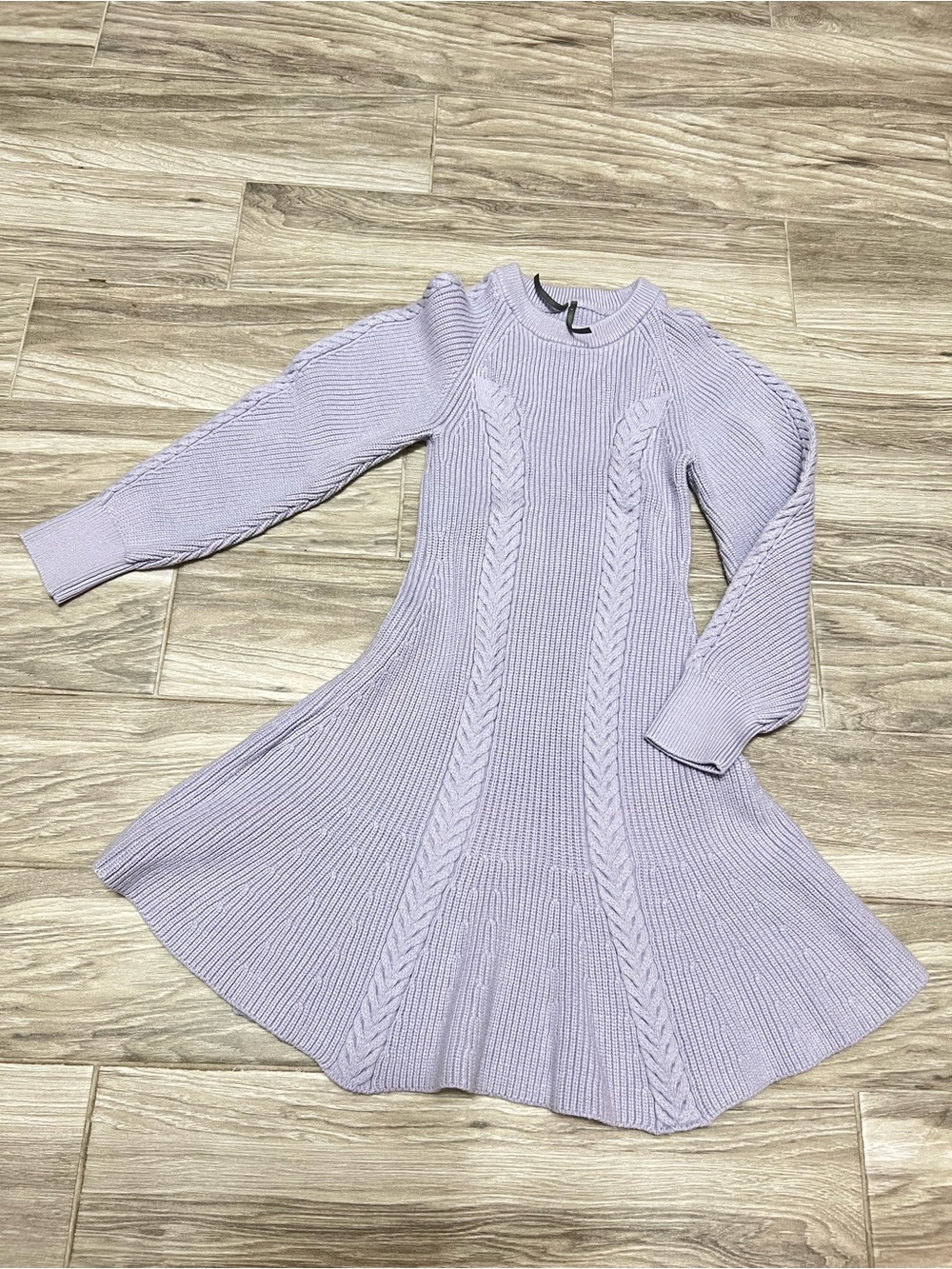 Anthropologie Light Lavender Cable-Knit Long Sleeve Dress - Picture 3 of 4